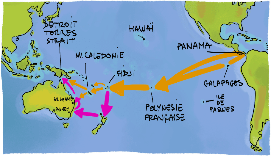 carte des routes maritimes transpacifique en voilier